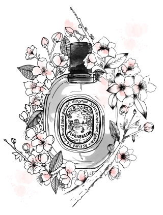 Arte em preto e branco de frasco de perfume