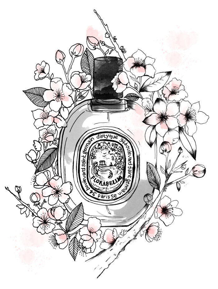 Perfume bottle black and white art