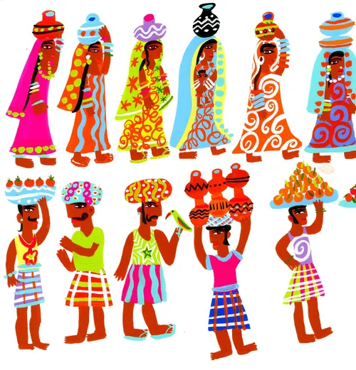 Design of traditional Indian people's characters