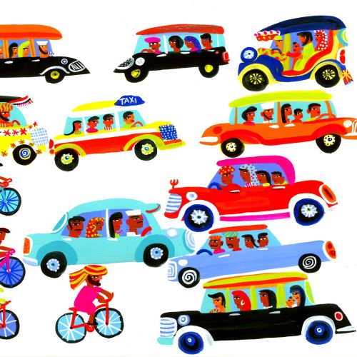 Indian transportation vehicles painted on paper