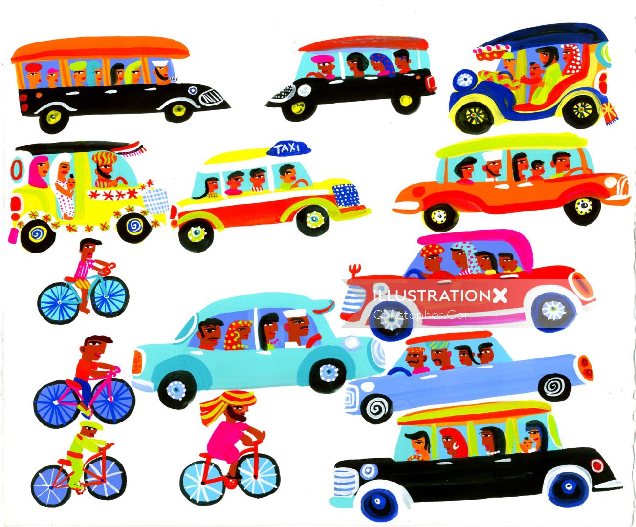 Veículos de transporte indianos pintados em papel