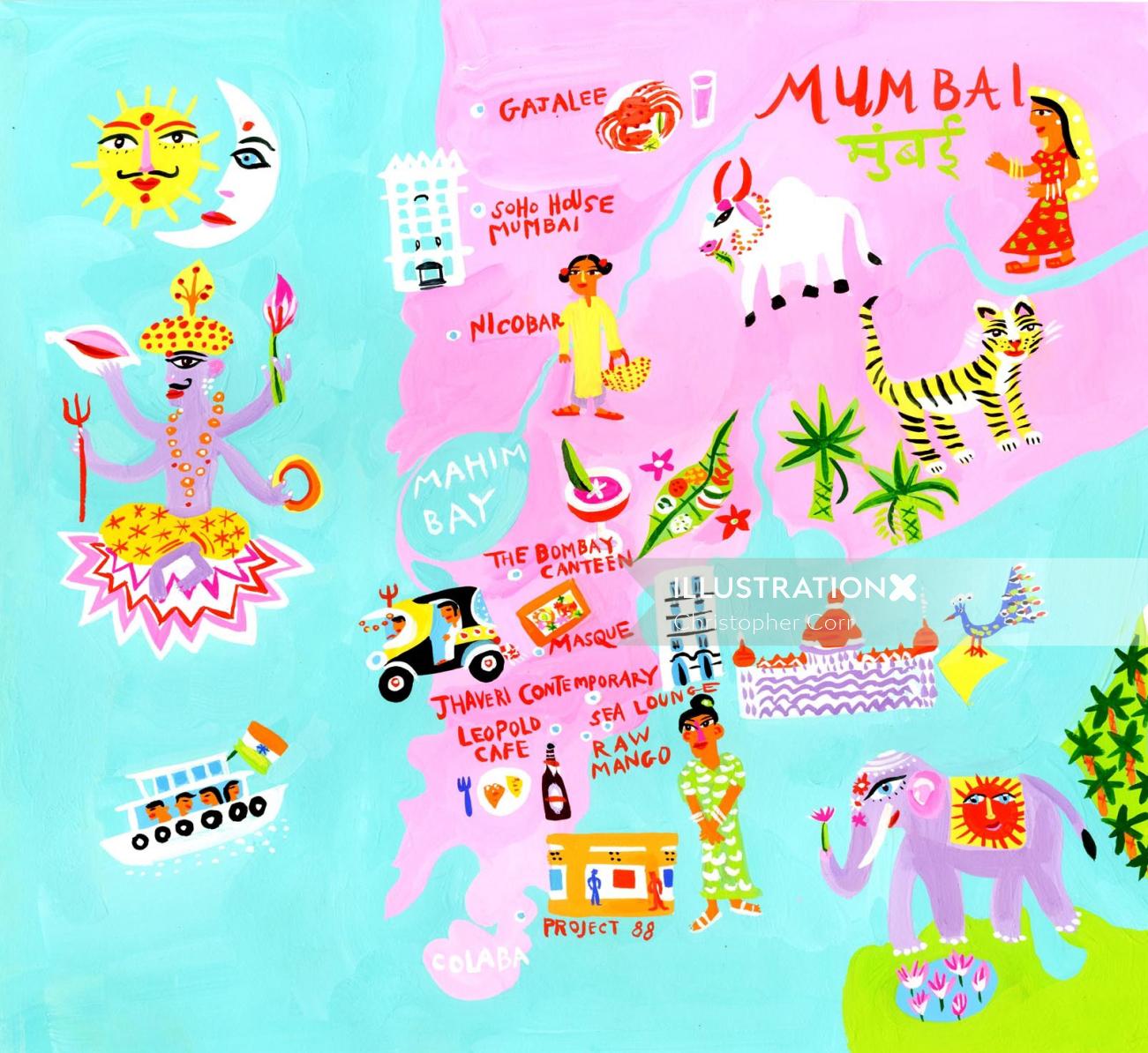 Ilustração contemporânea do mapa da cidade de Mumbai