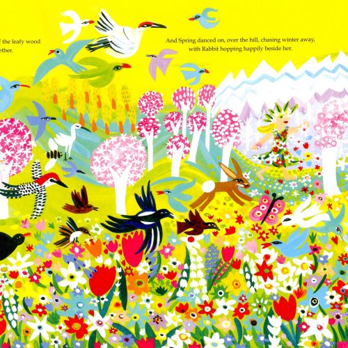 Nature Flowers and birds on yellow background