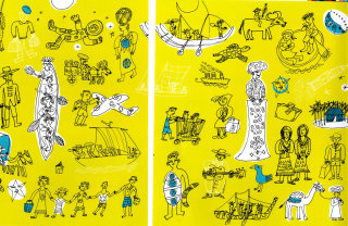 Collage de personnes sur couverture jaune