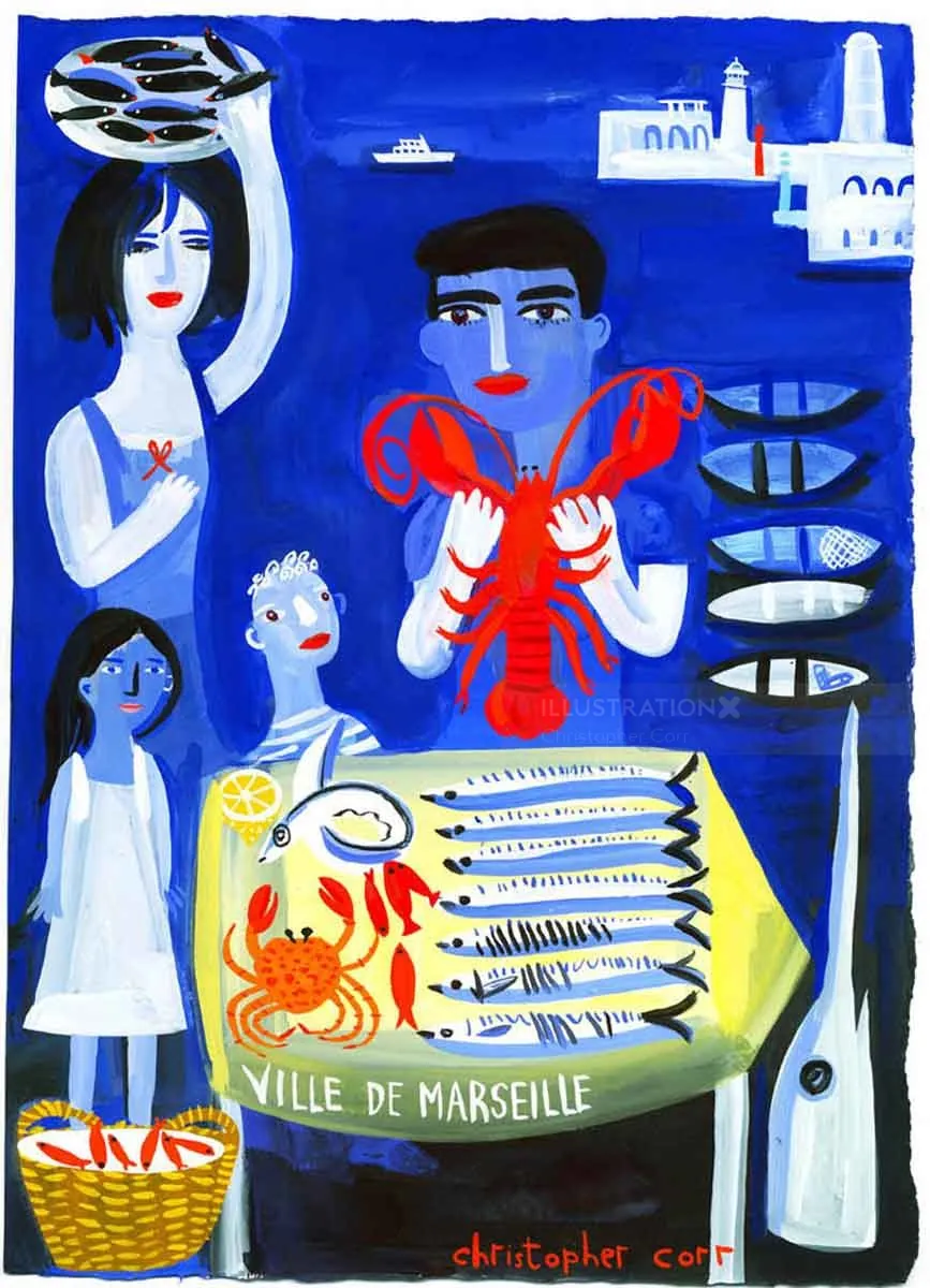 Seafood market scene in Marseille by Christopher Corr