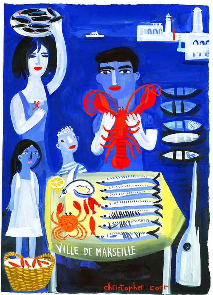 Seafood market scene in Marseille by Christopher Corr