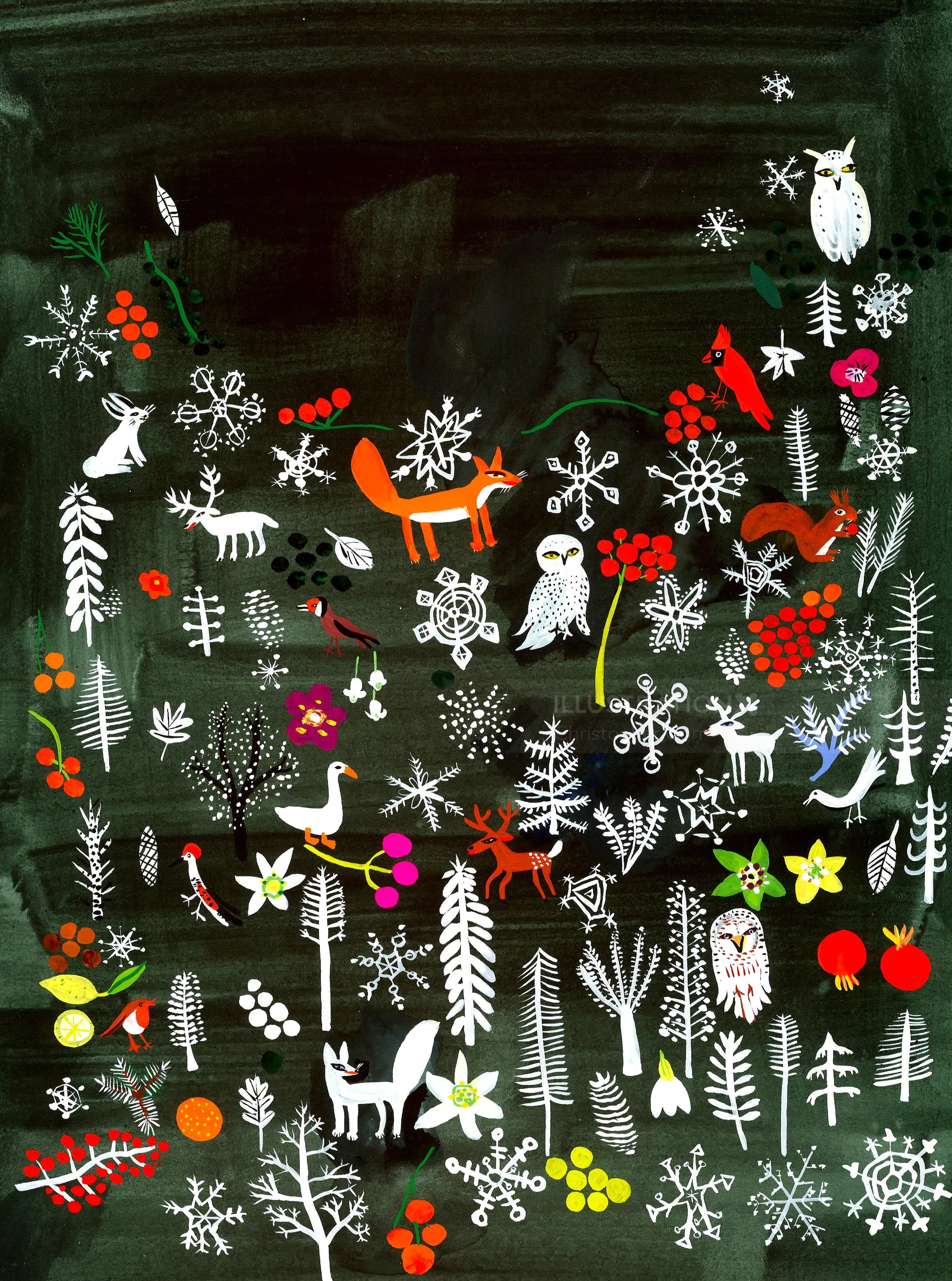 Colorful forest animals and plants illustration by Christopher Corr