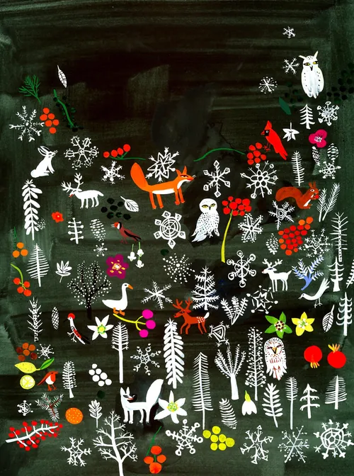 Colorful forest animals and plants illustration by Christopher Corr