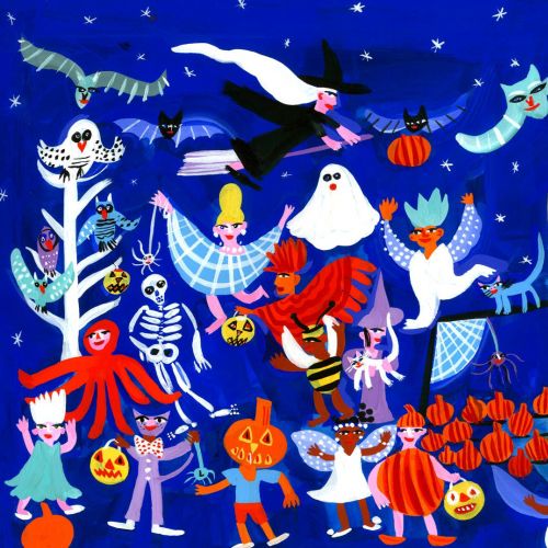 Halloween parade with ghosts, witches, skeletons, and pumpkins by Christopher Corr