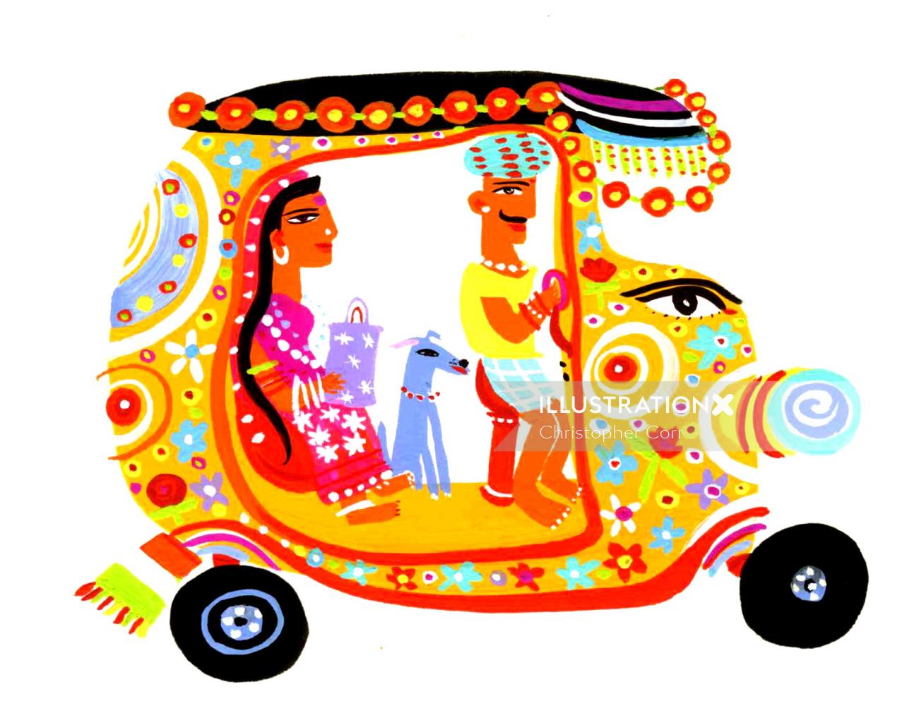 Representação pictórica de um Rickshaw