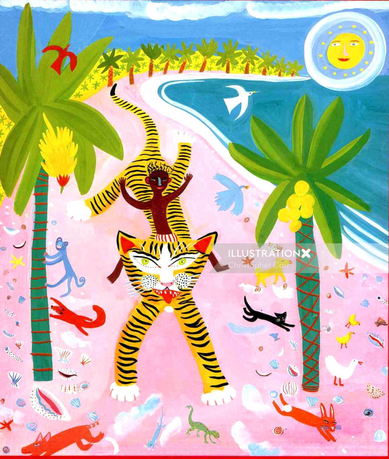 Island Painting of a Tiger Ride