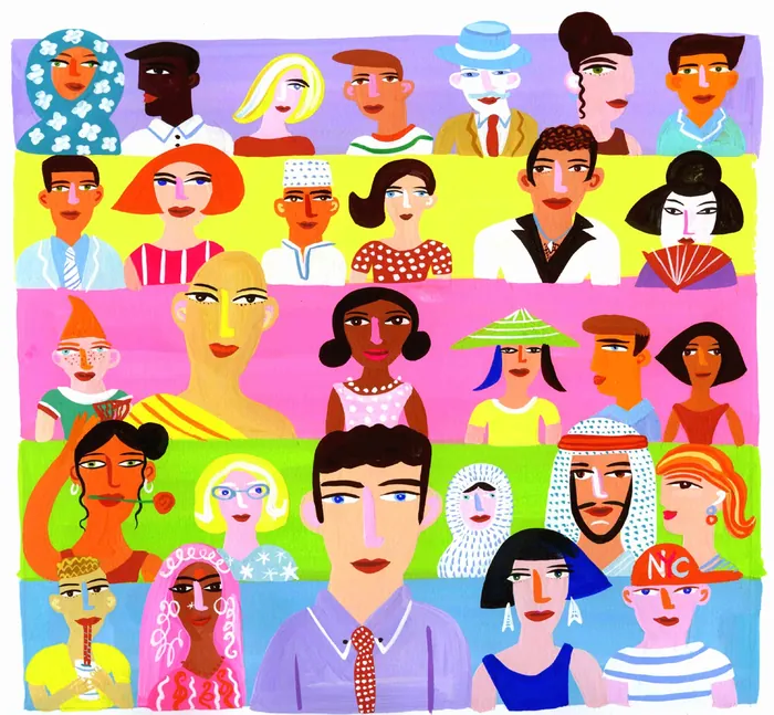 Colorful illustration of diverse group of people by Christopher Corr