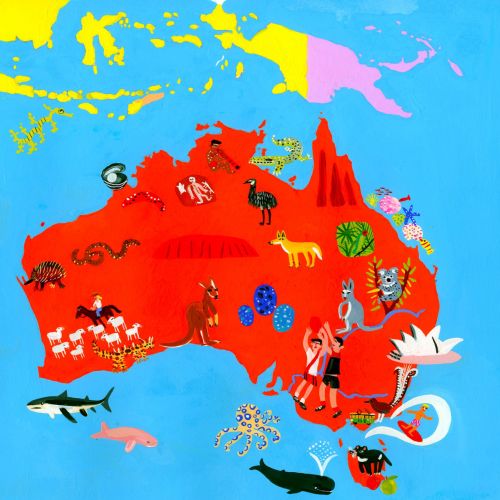 Maps Australia with water animals
