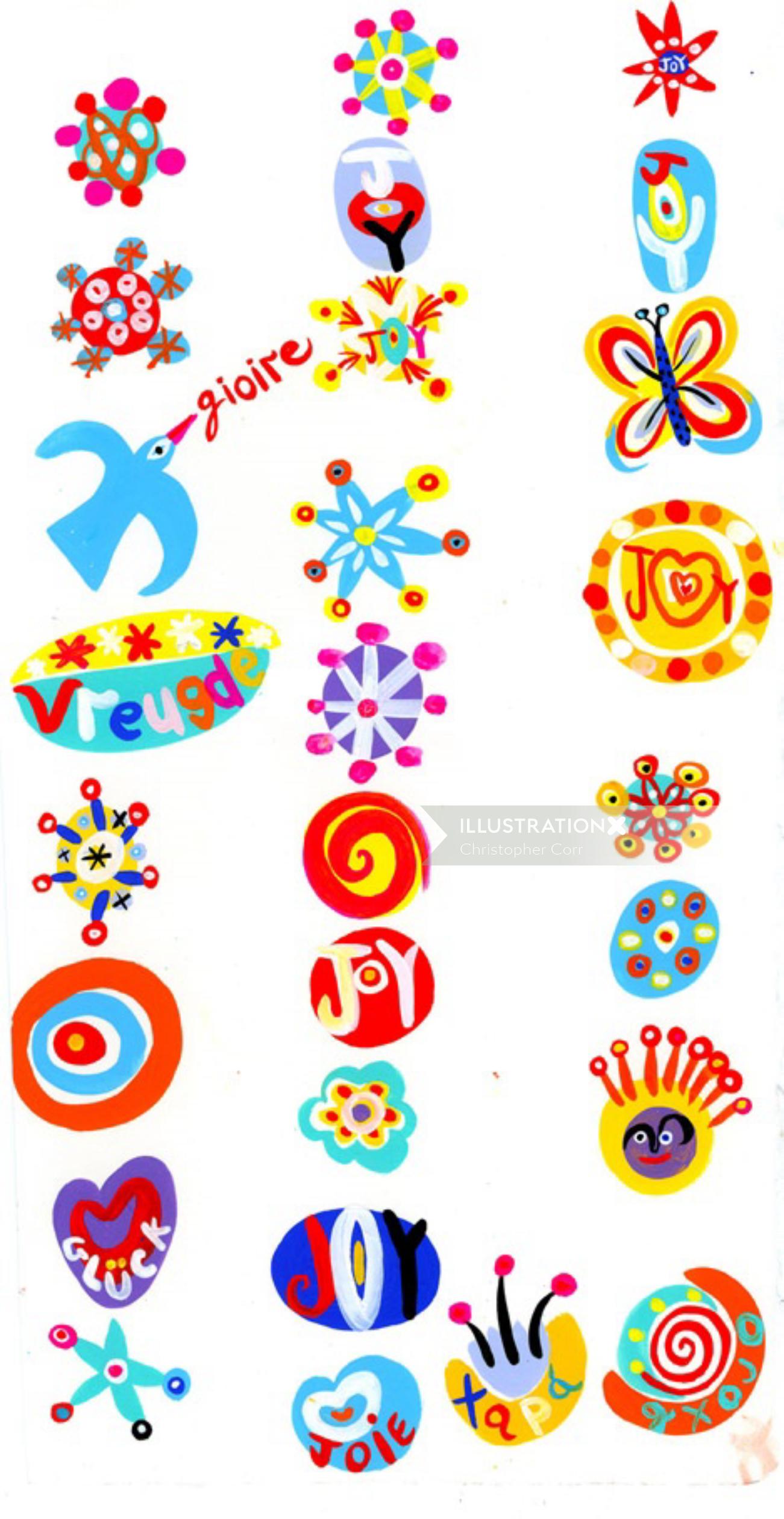 Ilustração de símbolos de alegria