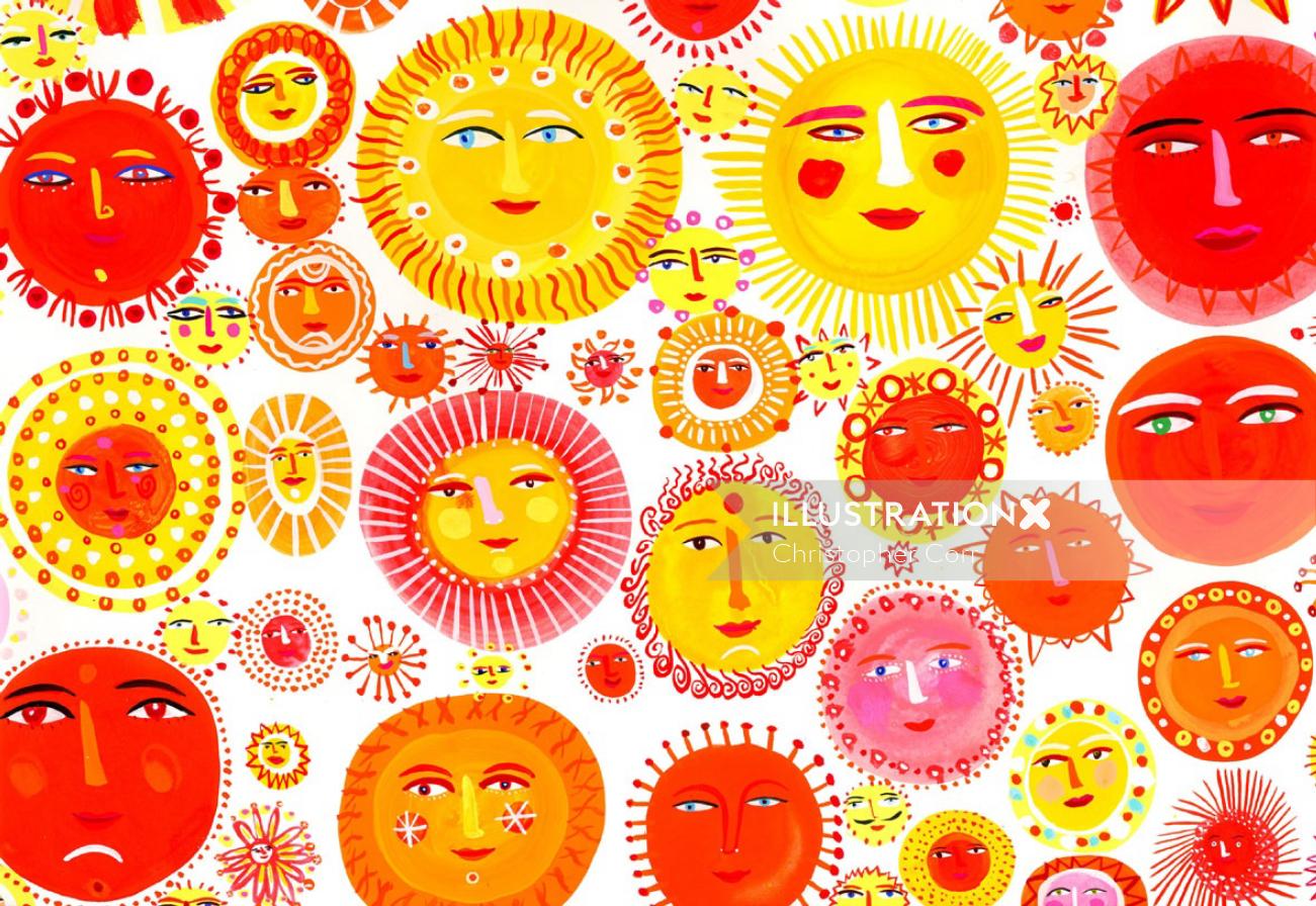 クリストファー・コアーによる異なる色の太陽のイラスト