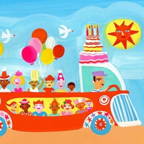 Illustration of birthday car