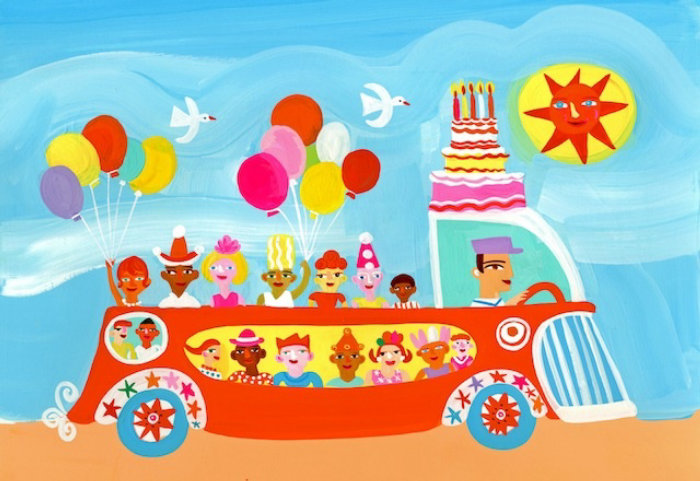Illustration of birthday car
