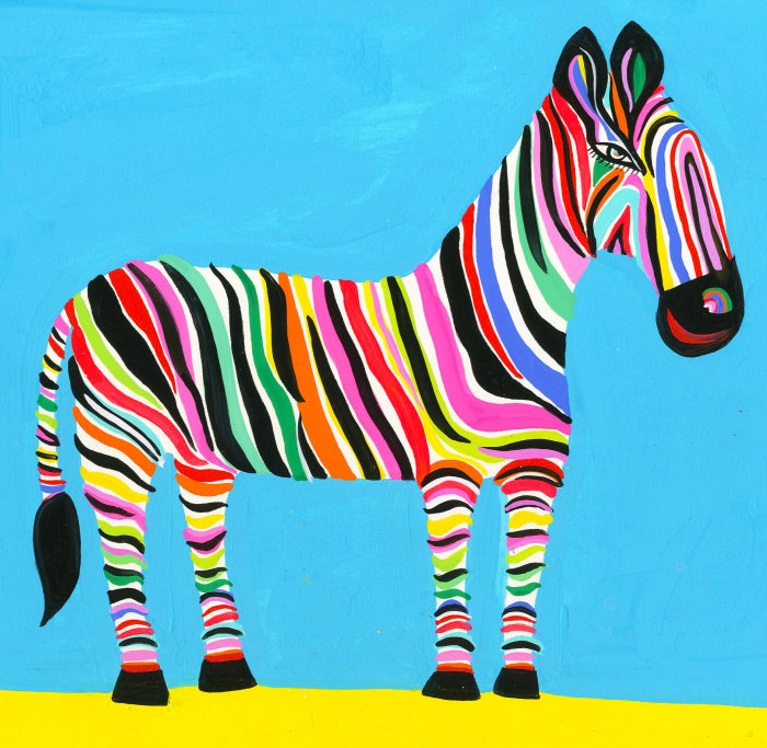 The body of a zebra has multicolored stripes