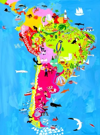 Map illustration of South America's attractions