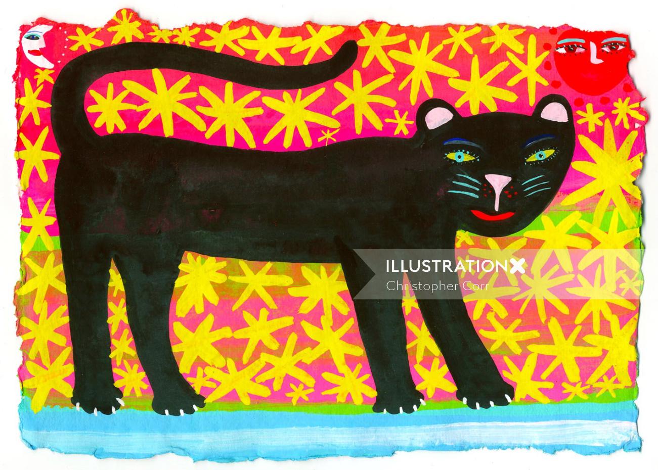 Ilustração grande gato preto por Christopher Corr