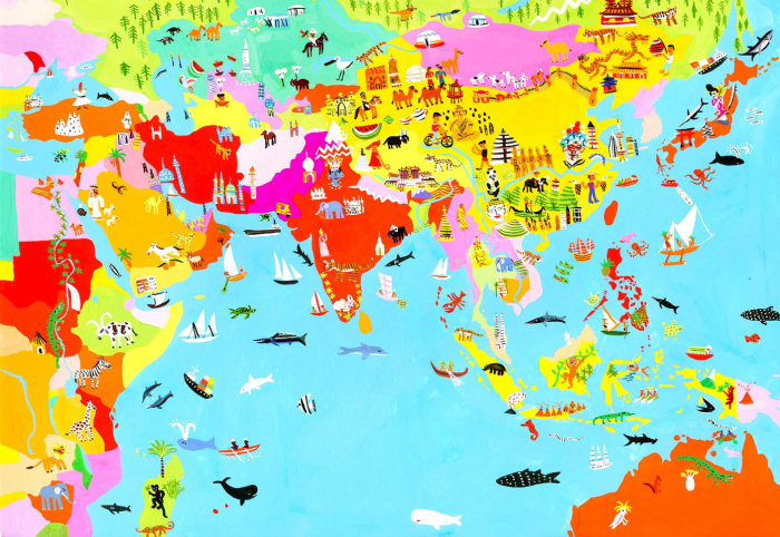 亚洲地图的艺术再现