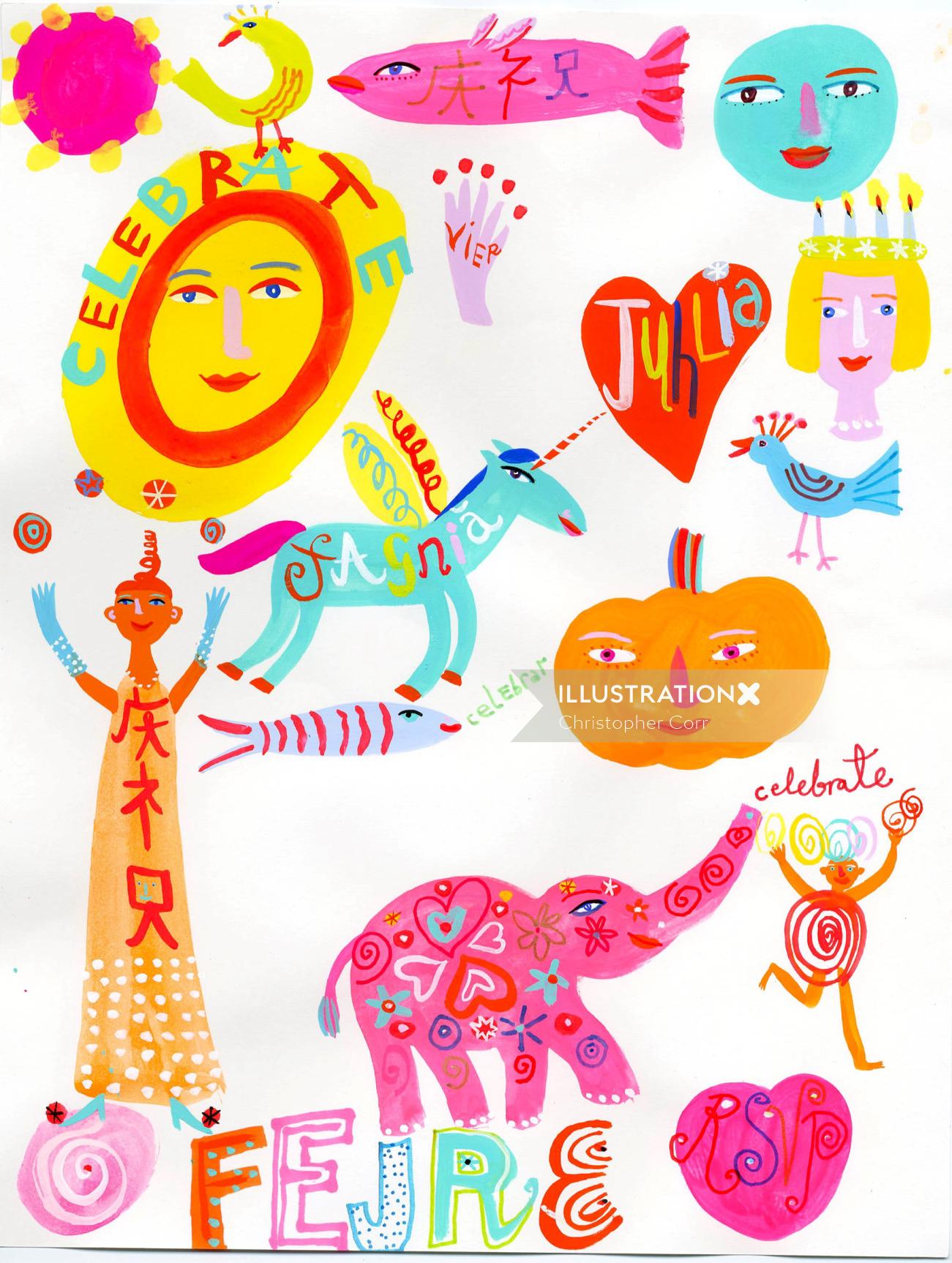 Illustration of Celebrate symbols - Christopher Corr
