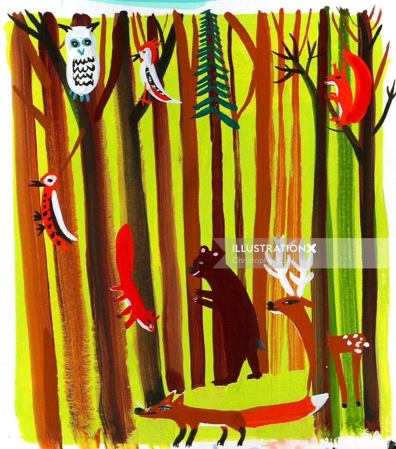 Uma ilustração para Teremok na floresta por Christopher Corr