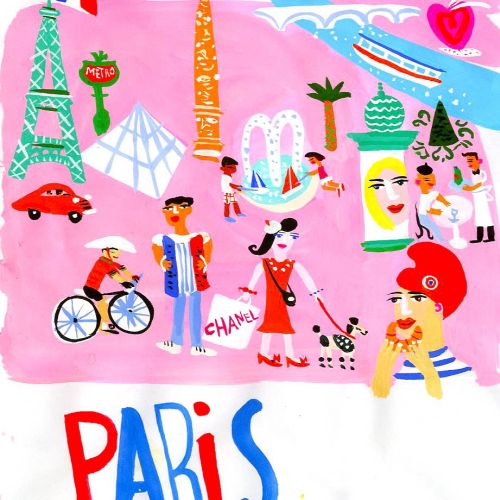 Illustration of a Paris tourist map