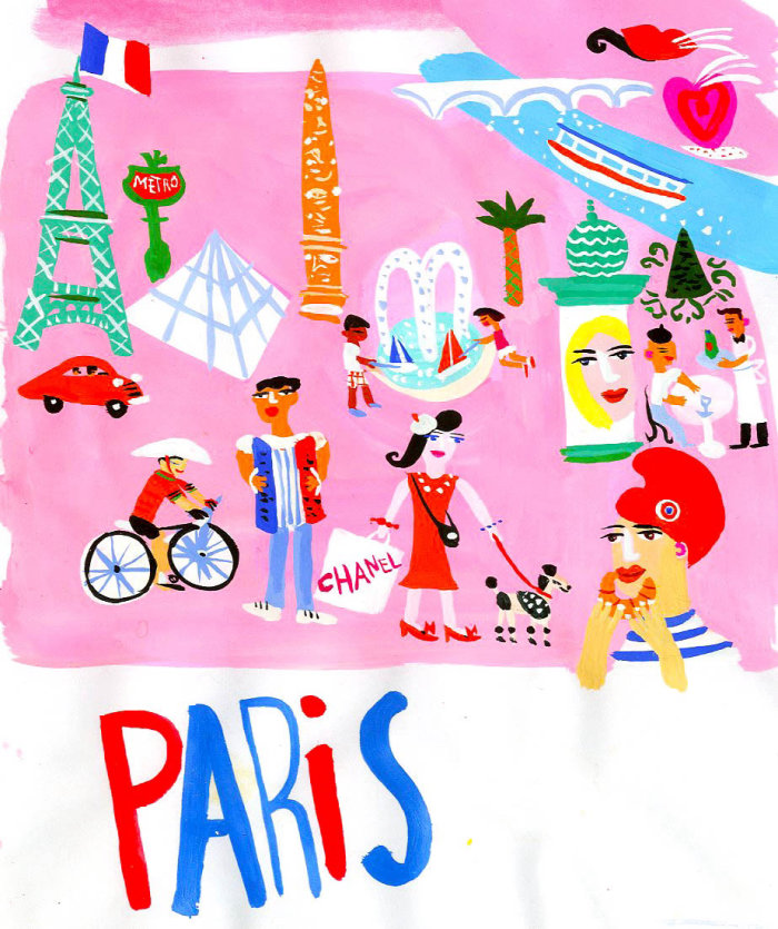 Peinture de carte sur les attractions touristiques de Paris