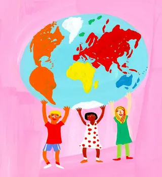 cartoon children holding up world - An illustration by Christopher Corr