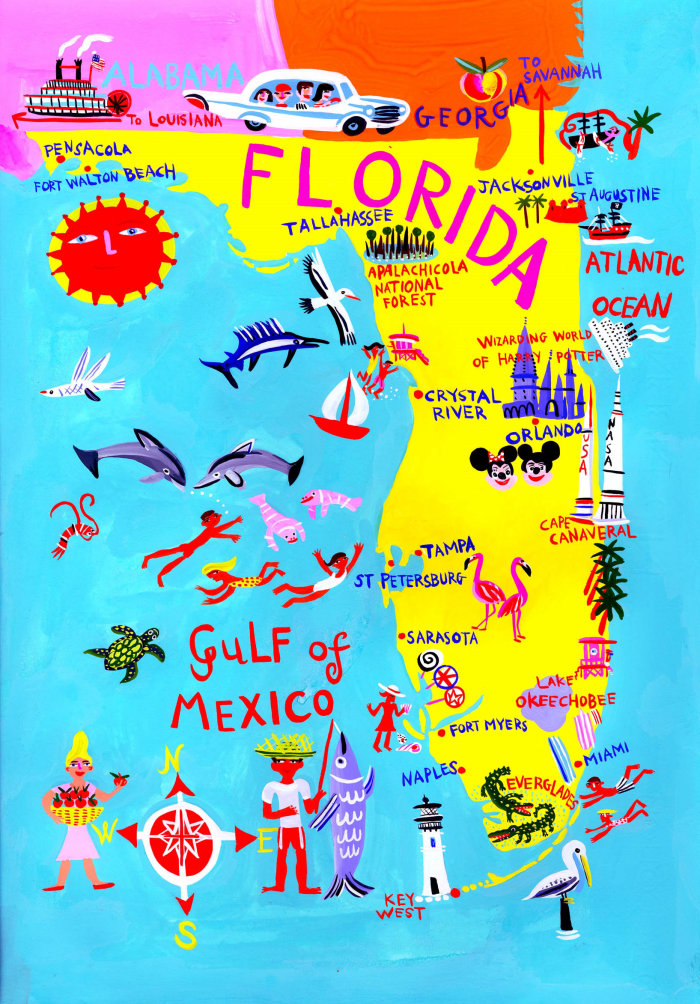 Carte touristique illustrée de la Floride