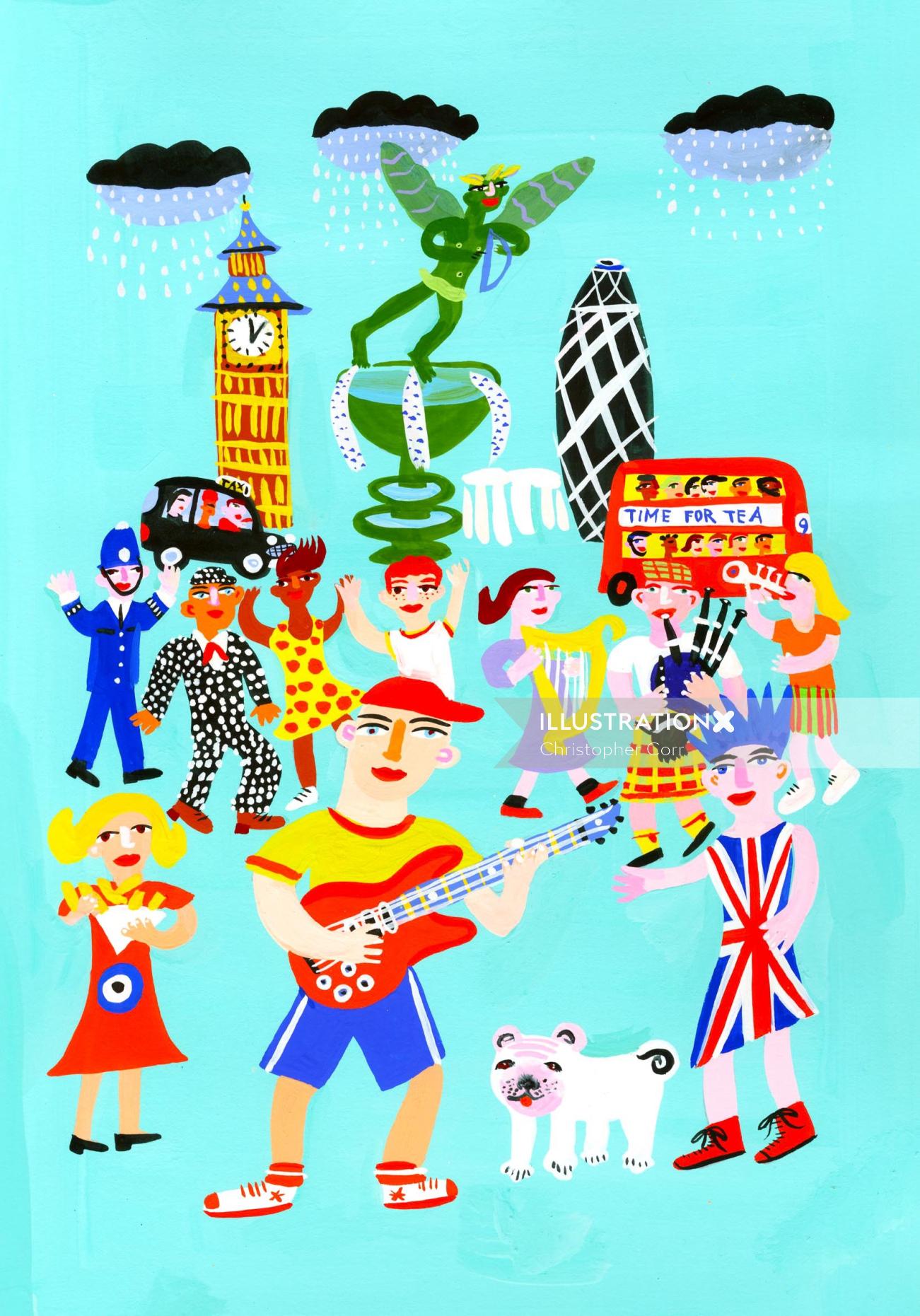 Ilustração do estilo musical britânico por Christopher Corr