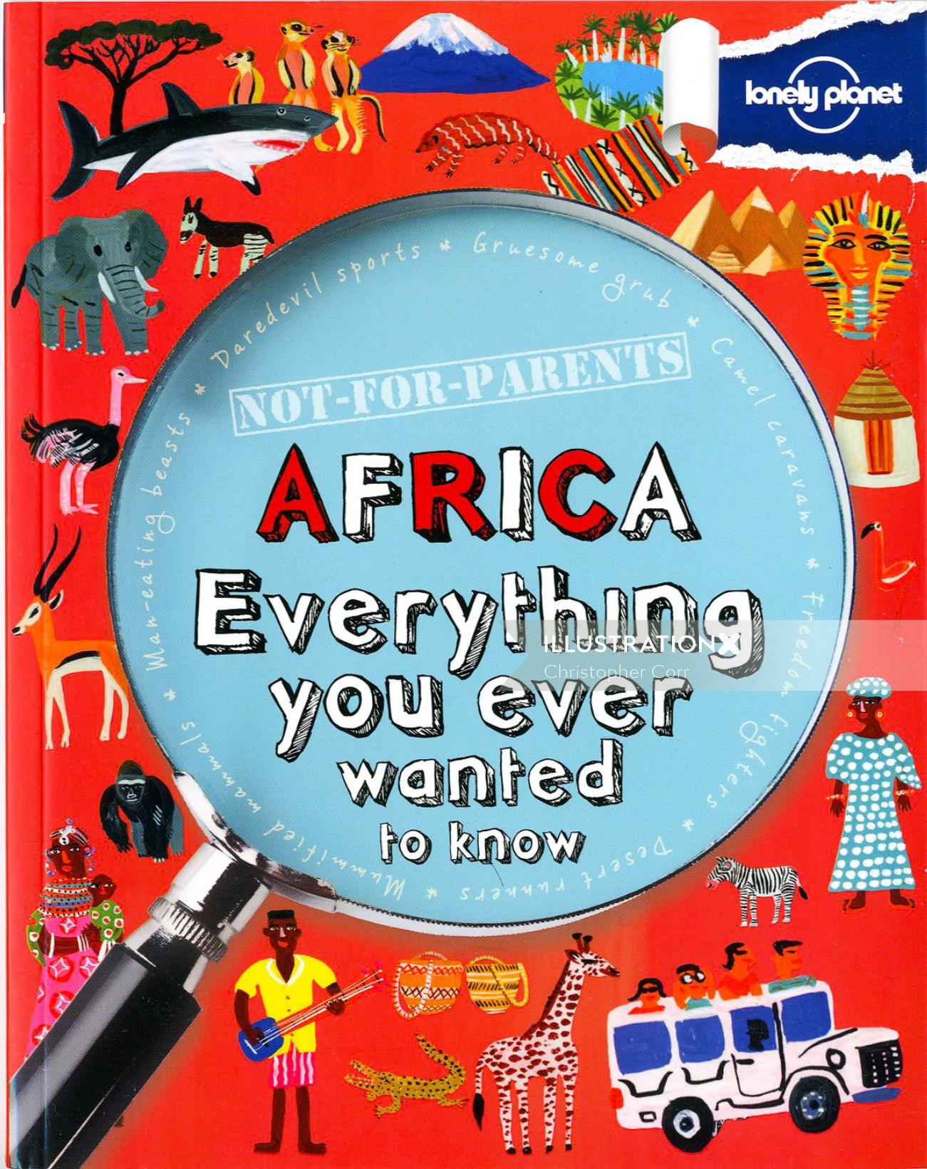 Ilustração de capa de livro de guia de África por Christopher Corr
