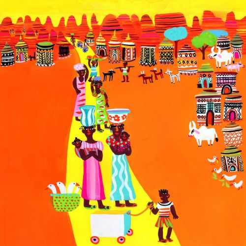 Village in India shown in a painting
