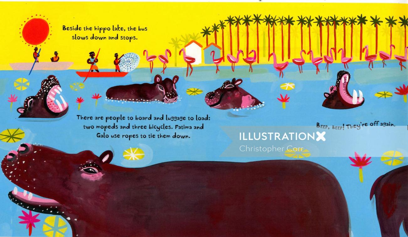 Ilustração de um hipopótamo para um livro infantil
