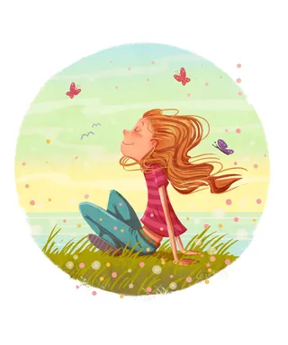 children illustration of girl in nature
