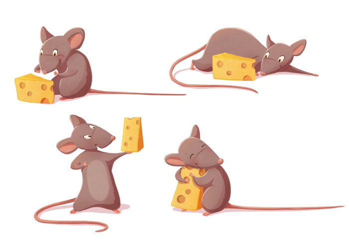 Ratón de diseño de personajes con queso