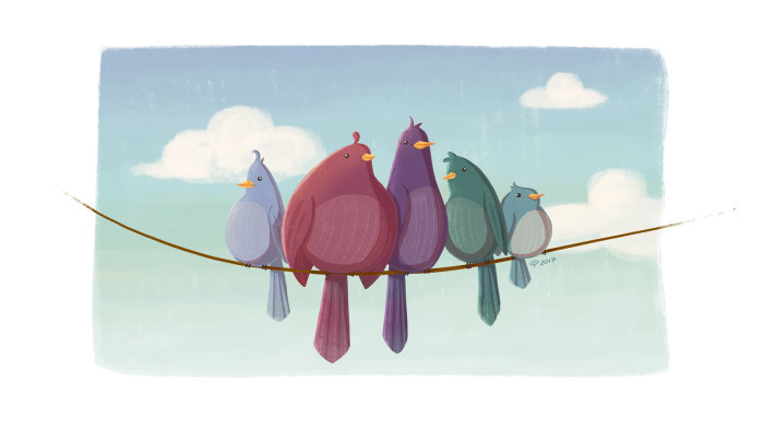 Diseño de personajes animales de pájaros del amor