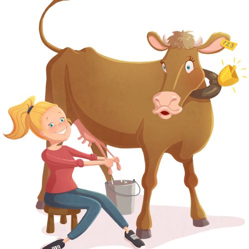 children illustration girl with cow
