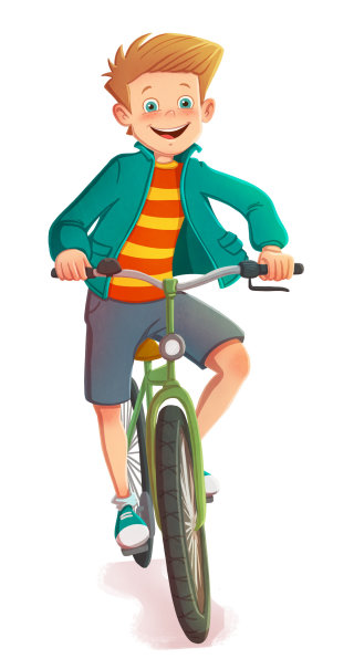 儿童插画骑自行车的男孩
