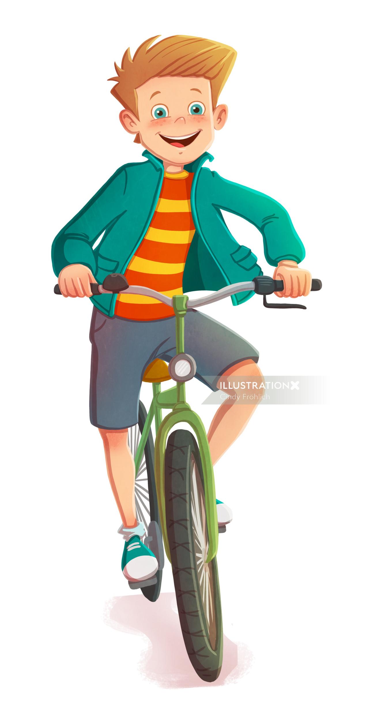 自転車で子供のイラストの男の子