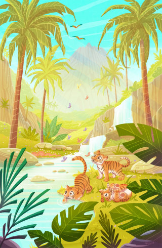 ilustração de crianças tigres em estado selvagem

