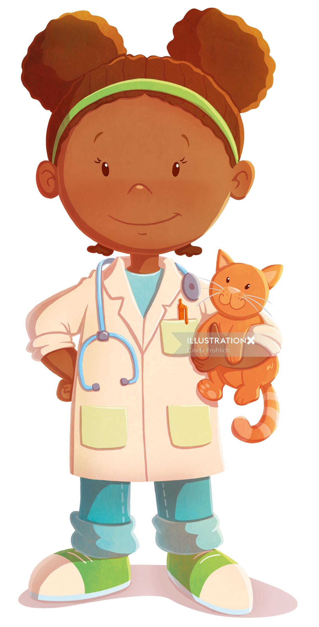 Children illustration Girl doctor

