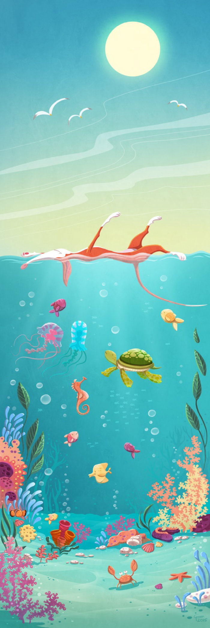 cihldren ilustration animals in ocean
