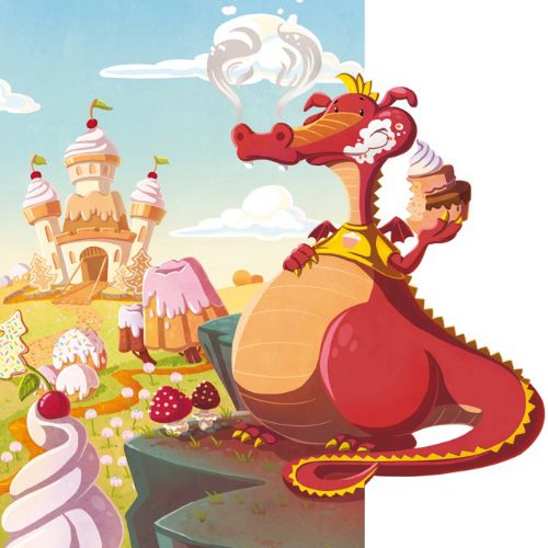 Children illustration dragon in cake world
