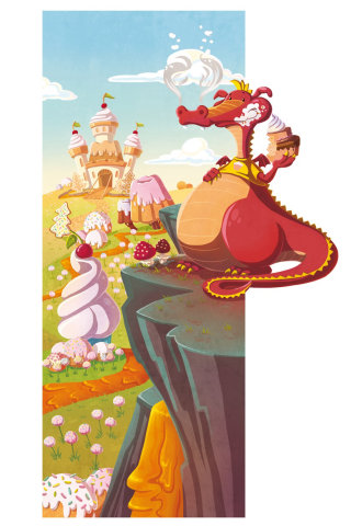 Illustration d&#39;enfants dragon dans le monde du gâteau
