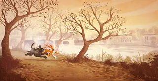 children illustration running dog
