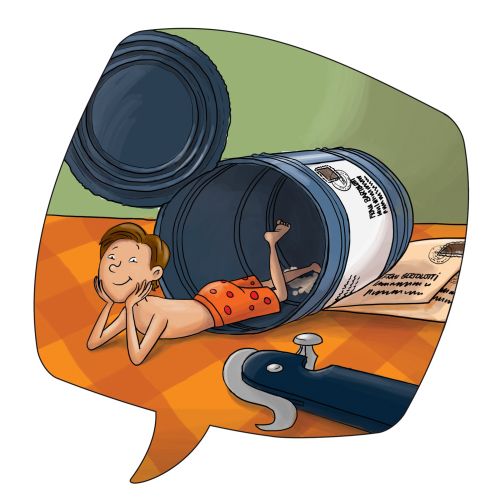 Children illustration boy in a can
