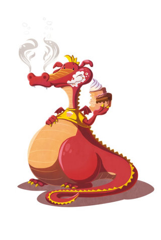 Dragon de conception de personnages avec un gâteau
