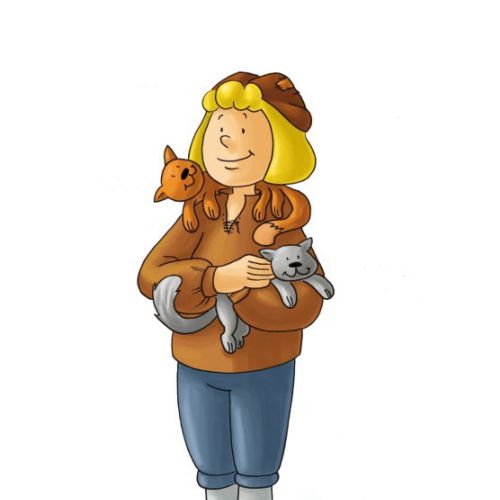character design woman with cats

